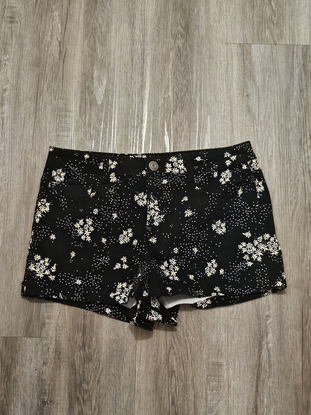 SO Black Floral Print Denim Shorts
